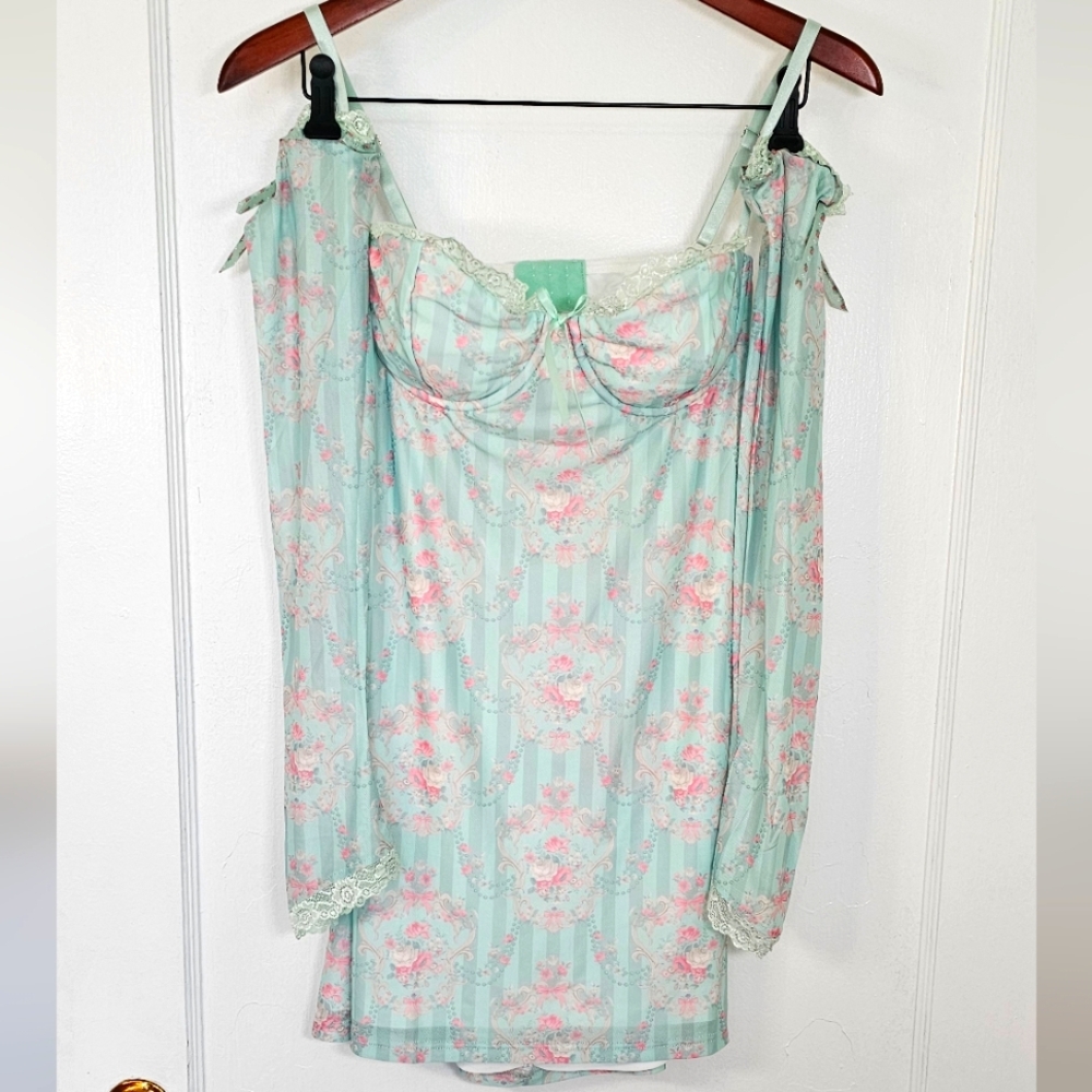 New✨️Floral Striped Baby Doll Dress & Arm Warmers Set